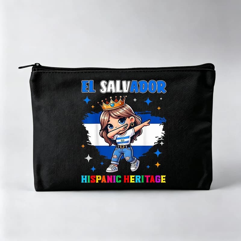 Cartoon Girl with Crown and Flag Print Makeup Bag, Casual Cosmetic Pouch for Daily Use