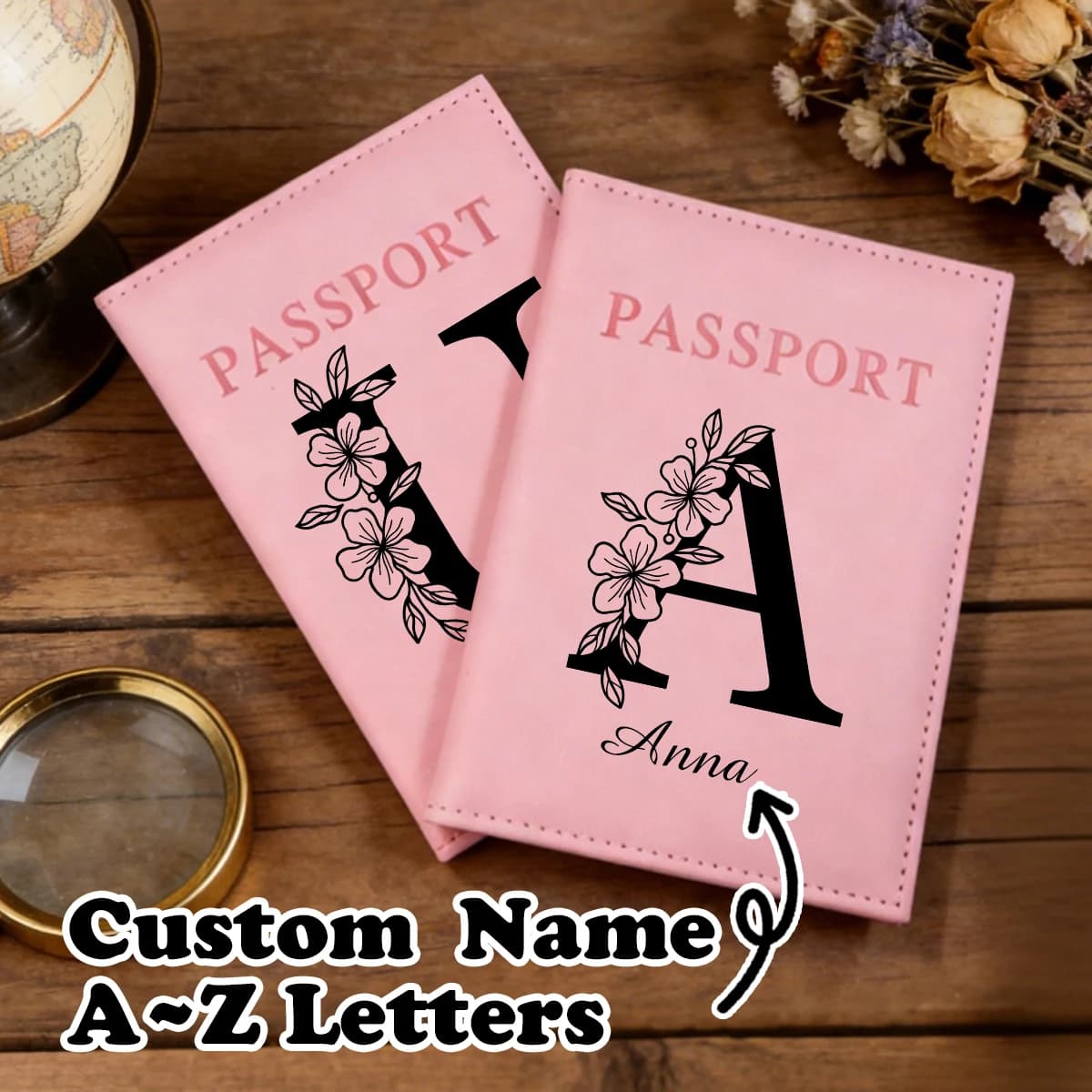 Porta passaporto personalizzato per viaggi, porta passaporto in pelle con lettera personalizzata, porta passaporto personalizzato per viaggi da donna