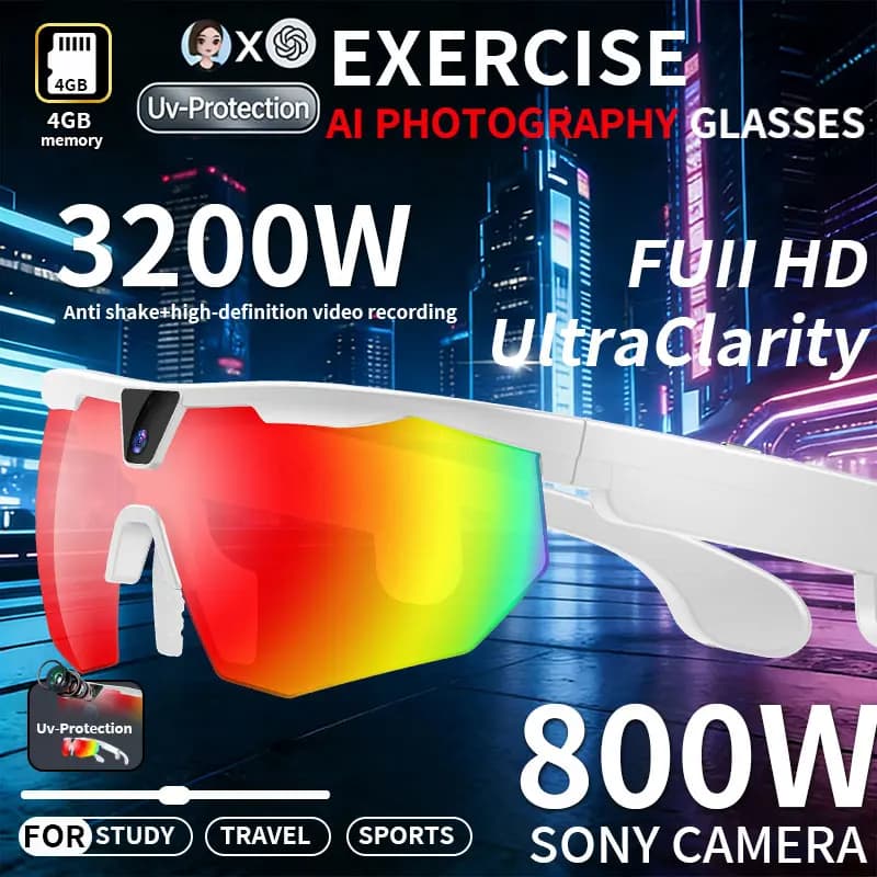 LIGE Nuovi Occhiali Smart con Fotocamera da 800W Pixel, Trasferimento Video WiFi 1080P, Impermeabili, Chiamate Bluetooth, Traduzione AI, Occhiali da Sole Intelligenti