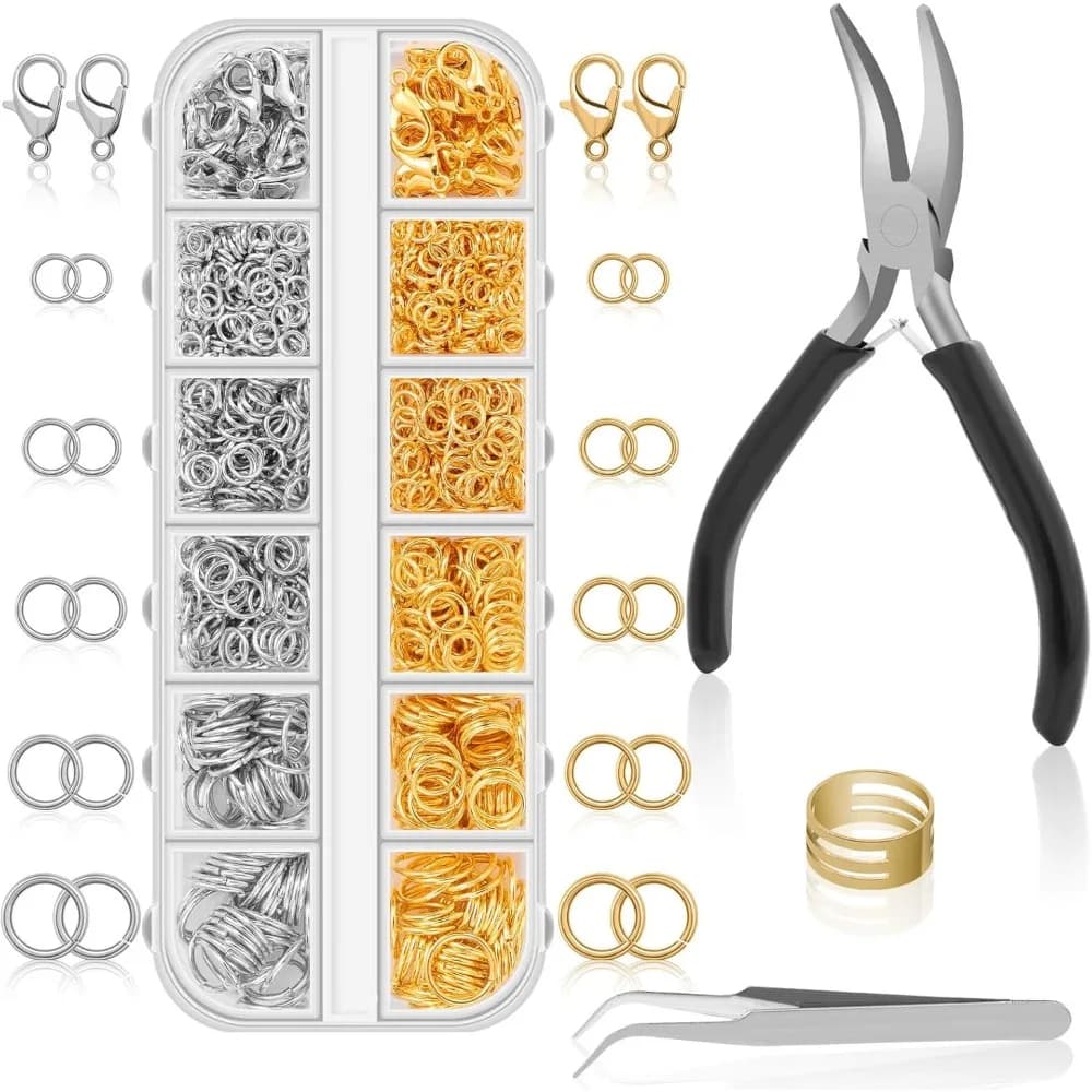 Jump Rings for Jewelry Crafting and Repair with Pliers and Open Rings (1200Pcs Silver and Gold)