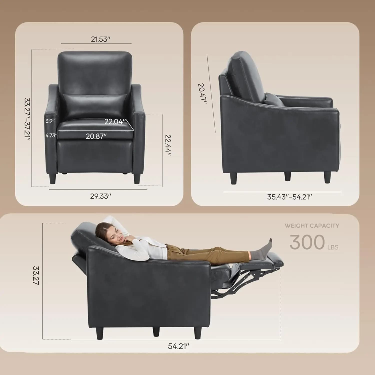 Sedia reclinabile elettrica Imbottitura in pelle premium con angoli regolabili Cuscino lombare extra Porta di ricarica incorporata per vivere