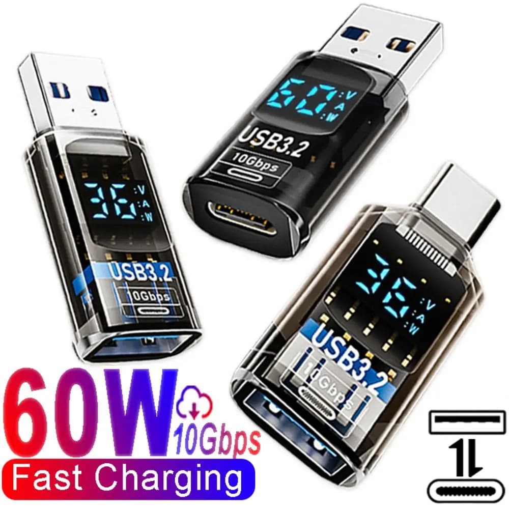 USB 3.2 Adapter from USB Male to USB Female USB-C with Digital Display 10Gbps for Fast Data Transfer for iPhone 16 15 Laptop