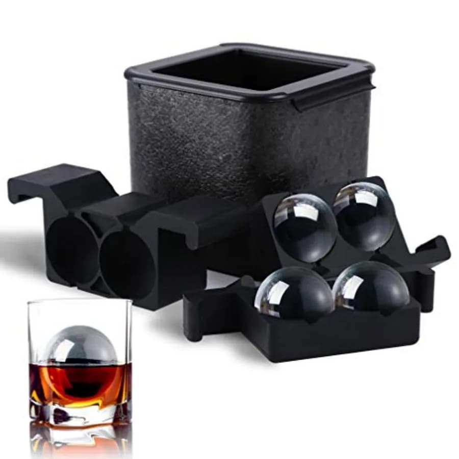 Crystal Clear Ice Ball Maker, 4 Cavity Large Clear Ice Balls Form, 2.5" Round Ice Sphere Trays for Whiskey, Cocktail, Brandy, B