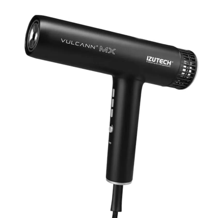 For home use, ceramic-coated black hair dryer with 1875W power, ionic technology, magnetic nozzles, adjustable heat/cold airflo