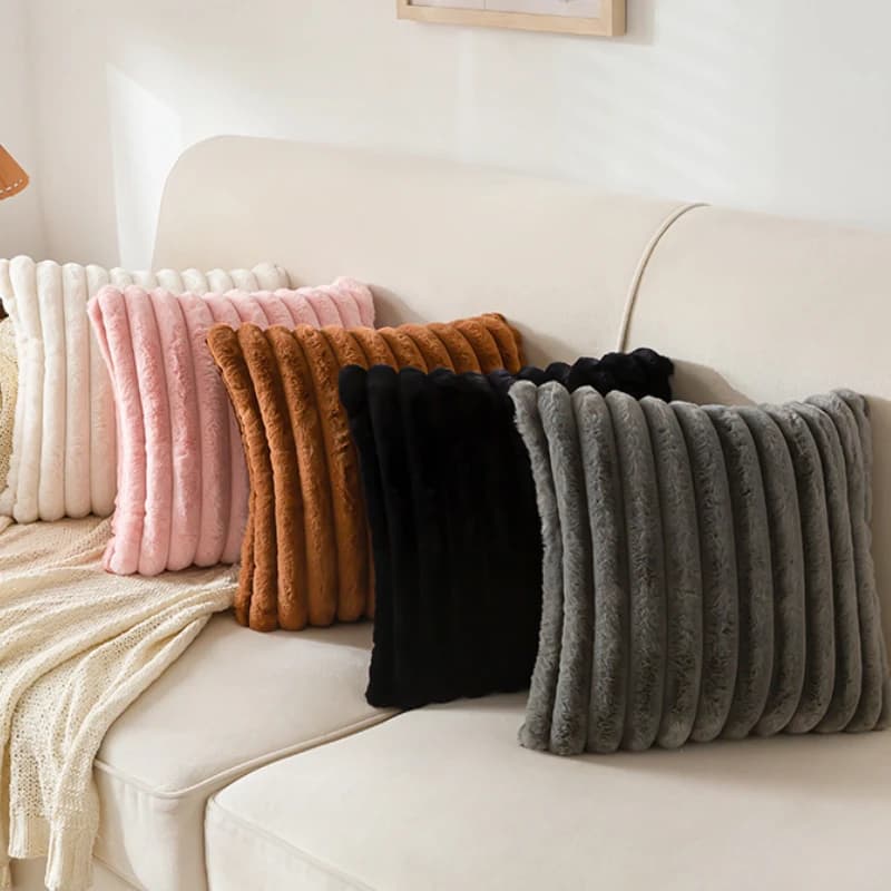 Nuovo Cuscino in Peluche Imitazione Coniglio a Strisce Verticali, Copricuscino a Tinta Unita, Semplice per Divano e Camera da Letto, Supporto Lombare, Vendita all'Ingrosso