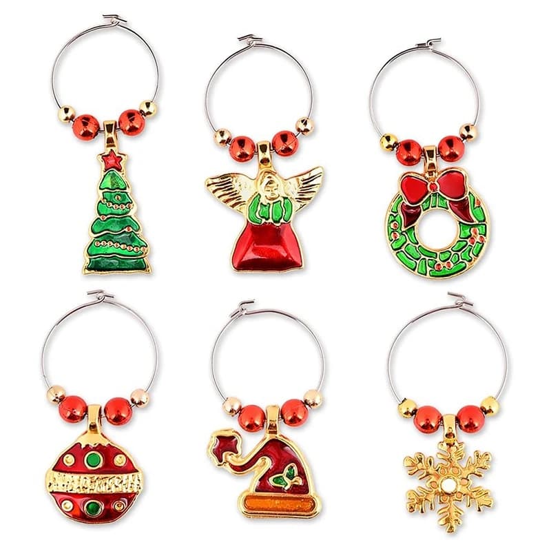 Set di 6 ciondoli per bicchieri da vino, etichette per pennarelli da Cocktail, bicchieri da Champagne, decorazioni natalizie