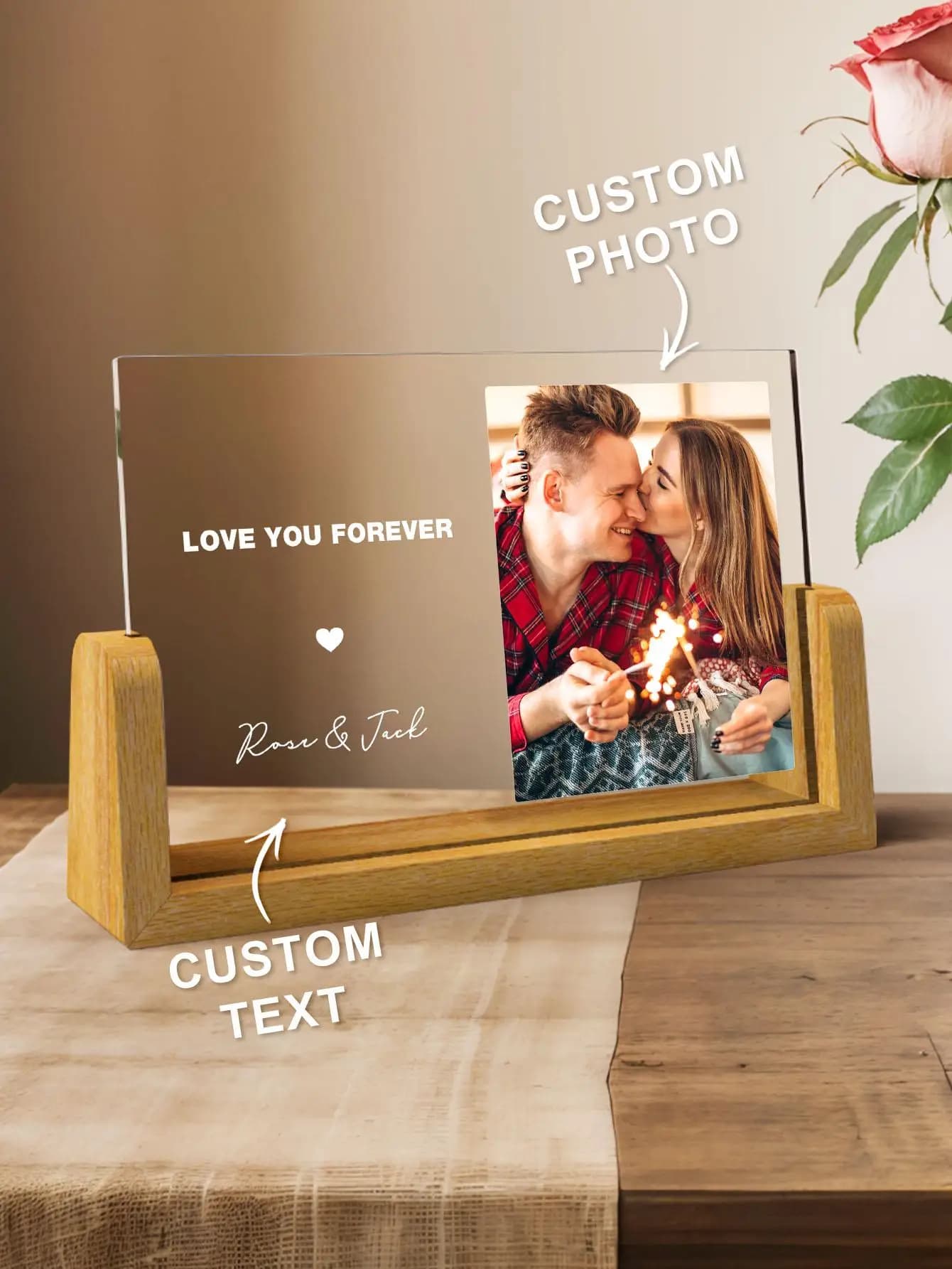 Placca fotografica personalizzata Cornice acrilica personalizzata con testo Regalo personalizzato per anniversario Matrimonio Compleanno San Valentino
