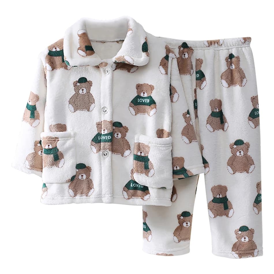 Accoglienti pigiami da cartone animato per bambini Comodo set di indumenti da notte in pile corallo Pigiama invernale super morbido e caldo per ragazzi e ragazze per i sogni dolci