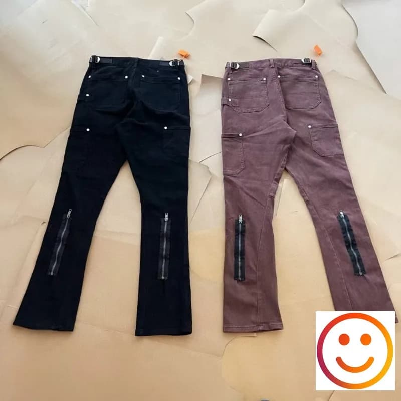 Vujade Pantaloni svasati in miniatura Jeans cargo Uomo Donna Gambe inferiori Hip Hop Cerniera lavata Pantaloni da cowboy in denim stile atmosfera casual