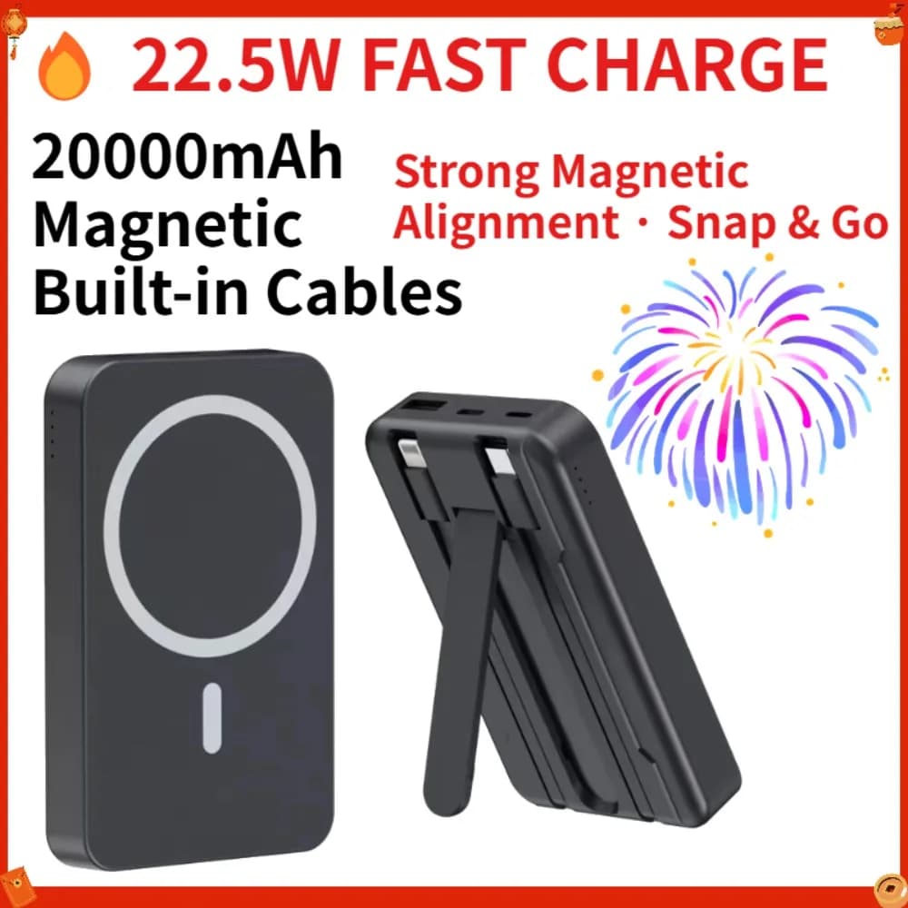 Baseus 5000mAh Magnetic Power Bank 22.5W USB-C & 7.5W/15W Wireless Charging 6.9mm Card-Slim NFC Battery Monitoring for iPhone 17