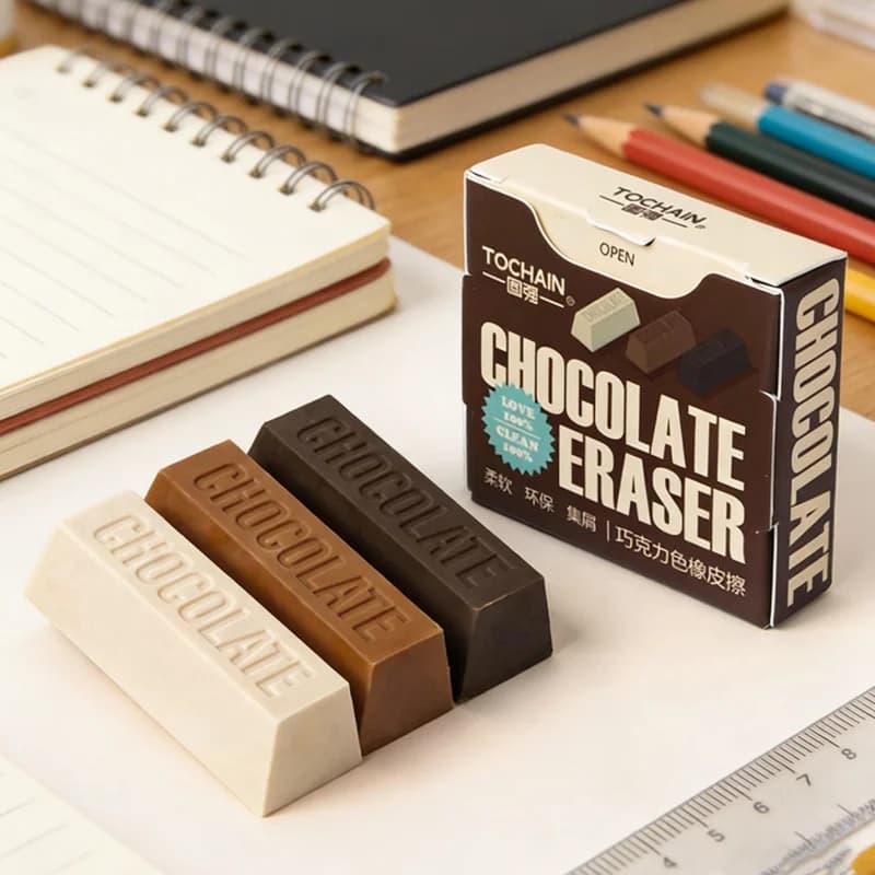 Confezione da 15 pezzi (3 pezzi piccoli per scatola) Gomme profumate specifiche per studenti che cancellano in modo pulito con meno residui, gomme a forma di cioccolato, piccoli regali per lo studio e l'uso in ufficio