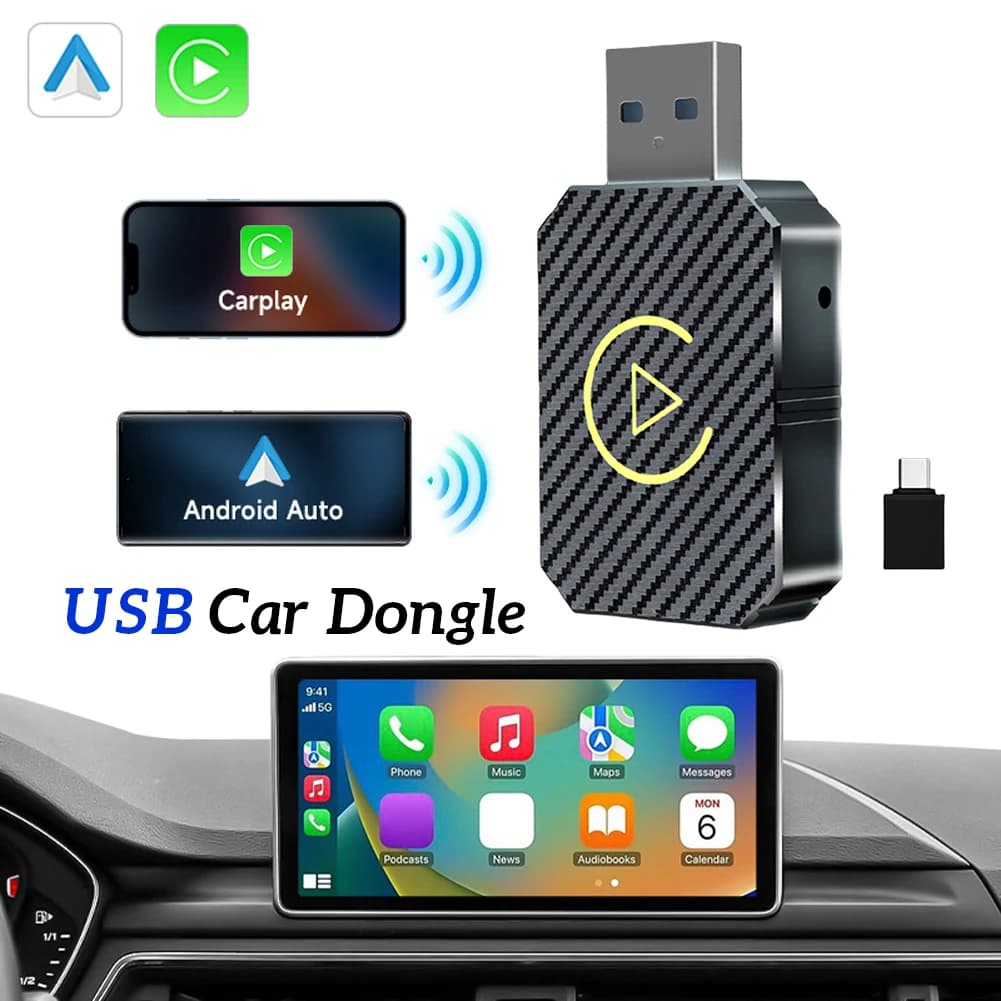 Adattatore Wireless CarPlay Android Auto 2 in 1 Mini Box Plug and Play Dongle per Auto con CarPlay/Android Auto Cablato OEM USB/Type C