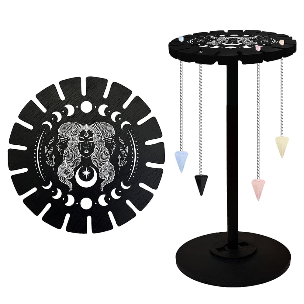 Goddess Pendulum Stand Display Shelf Black Wooden Divination Dowsing Wheel Pendulum Holder Stuff Shelf Display for Necklaces