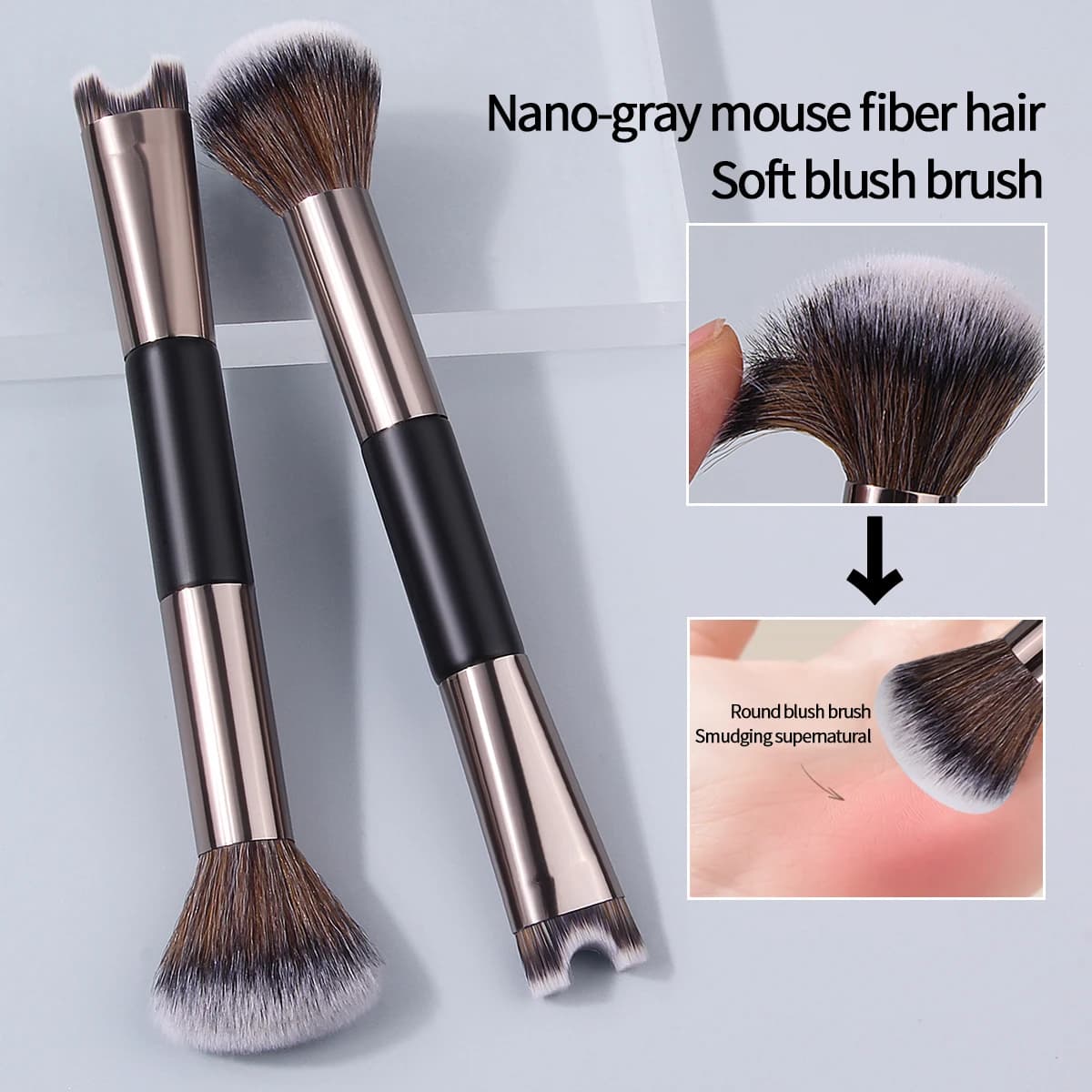 Brush for double head makeup 1/2 pieces, brush for fard, brush for contour, brush for U shaped nose, multipurpose portable beauty tool