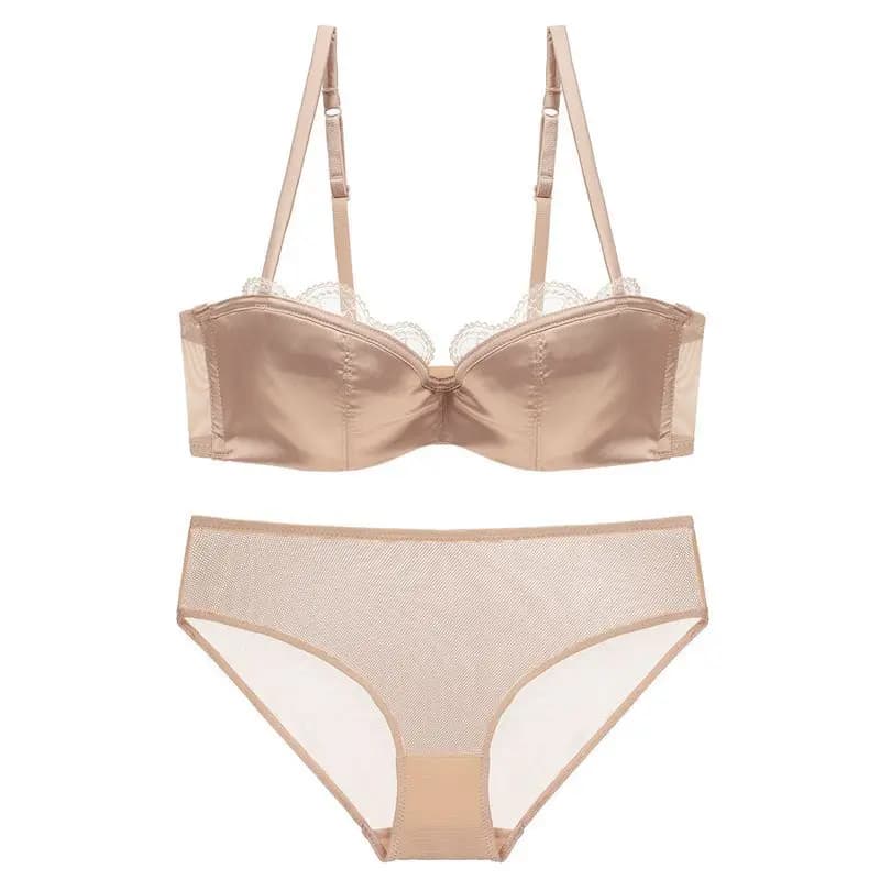 Pizzo francese 1/2 coppa sottile reggiseno Sexy Set donna intimo senza cuciture reggiseno Push Up mutandine a rete traspirante Set Plus Size Lingerie