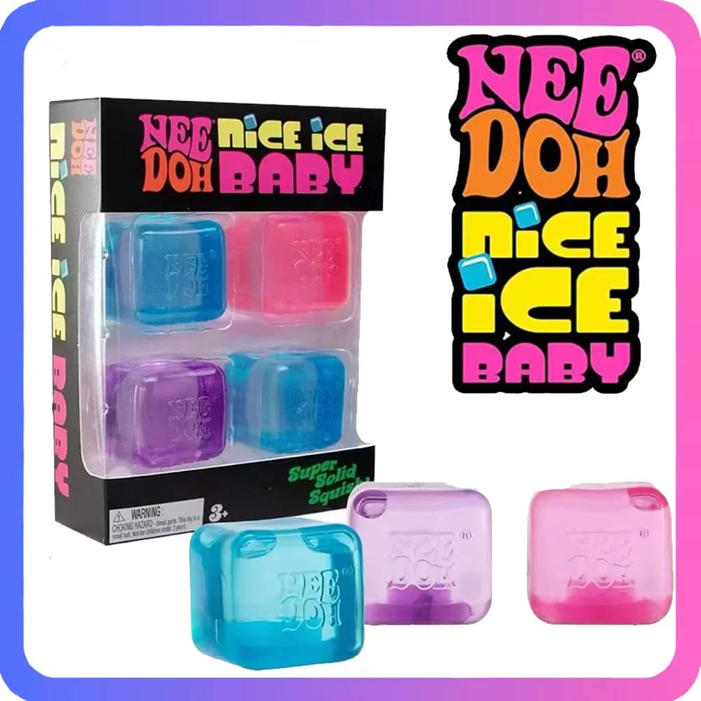 New Needoh Nice Ice Baby Fidget Cube Set 4 Pack Super Solid Squish Sensory Toys Non-toxic Squeeze Toys for ADHD and Autism Gift