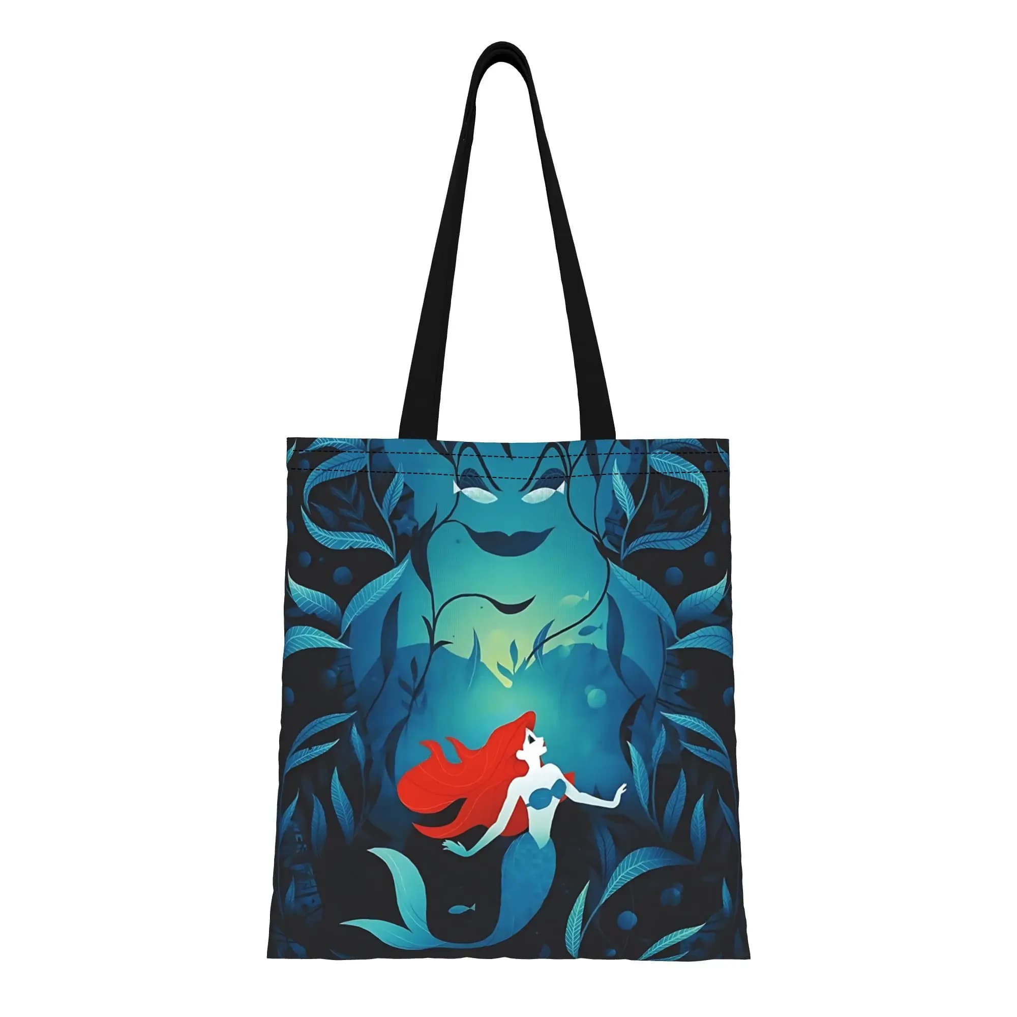 1PC Borsa tote in tela riutilizzabile a doppia faccia con animazione Disney per San Valentino, borsa a tracolla con la principessa della Sirenetta