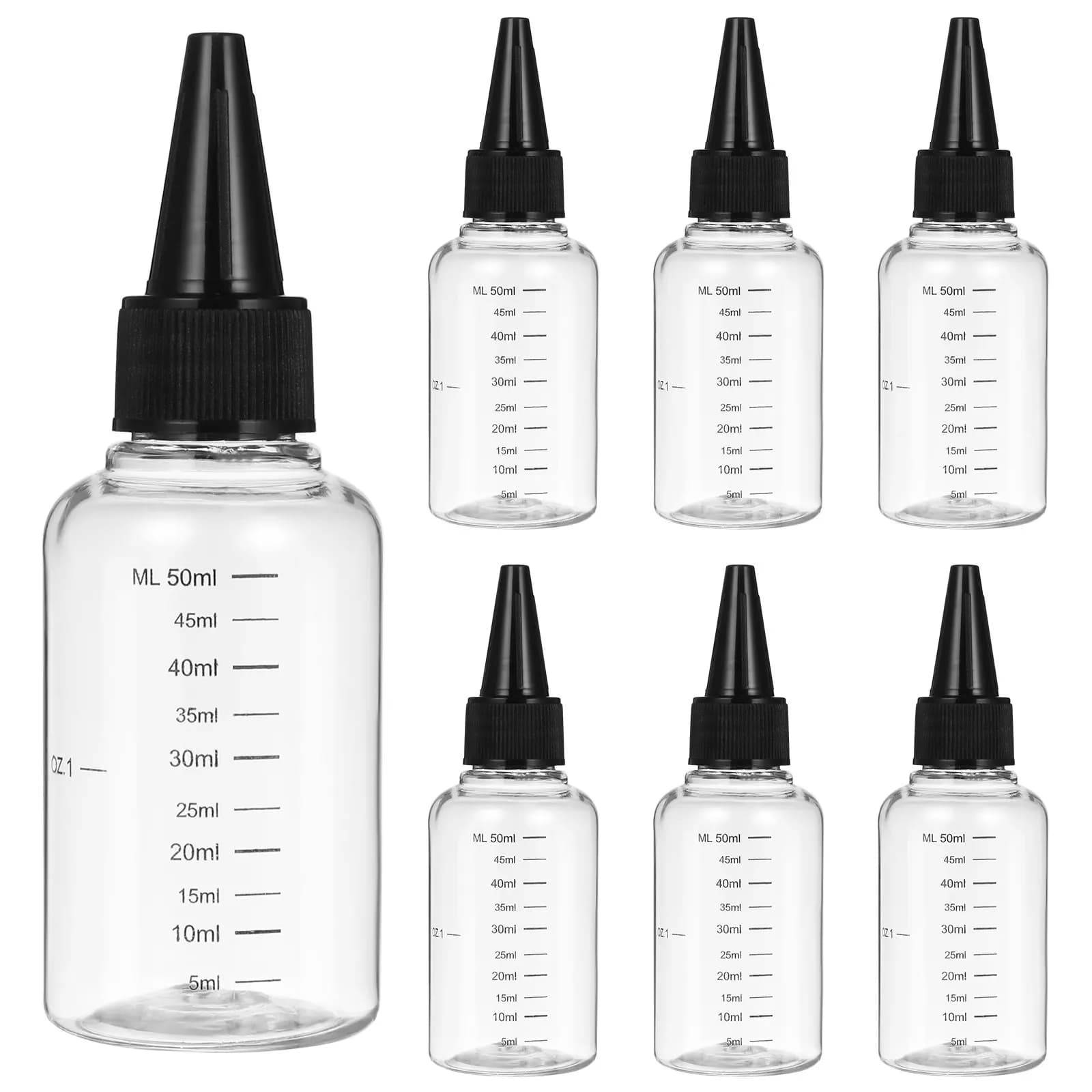 Confezione da 1 Flacone da Viaggio Trasparente Spremibile da 50ml, Vuoto con Punta a Pressione e Contagocce Graduato, Anti-perdita per Oli Essenziali e Campeggio