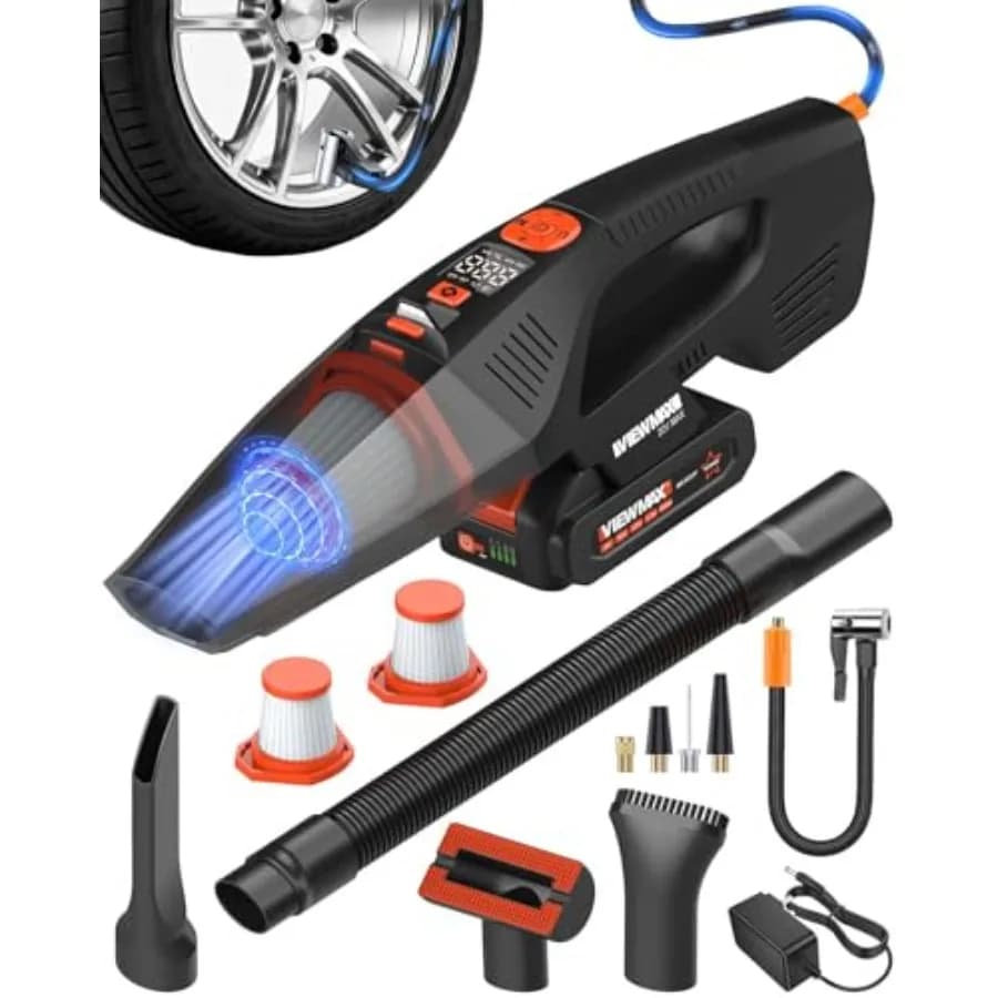 Aspirapolvere e Gonfiatore Pneumatici 2-in-1 Senza Fili - Aspirapolvere Portatile 20V e Pompa d'Aria 150 PSI con Potente Aspirazione 18000Pa