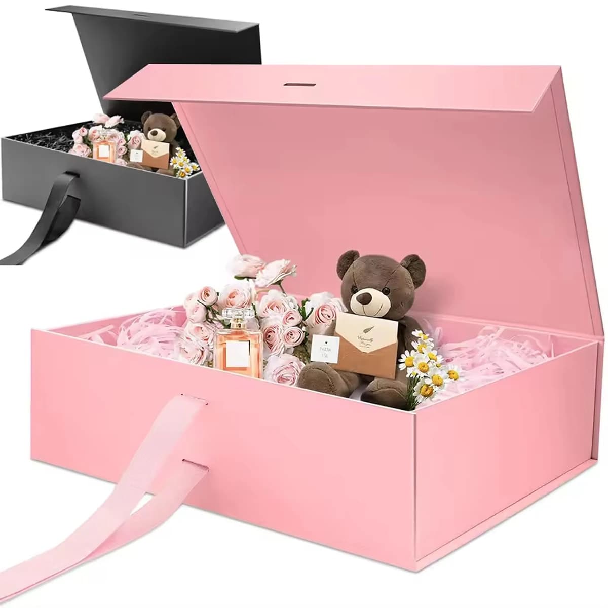Confezione regalo rosa da 1/2 pezzi Confezione regalo pieghevole Scatola rosa con nastro e coperchio perfetta per regali di fidanzamento, compleanni e feste
