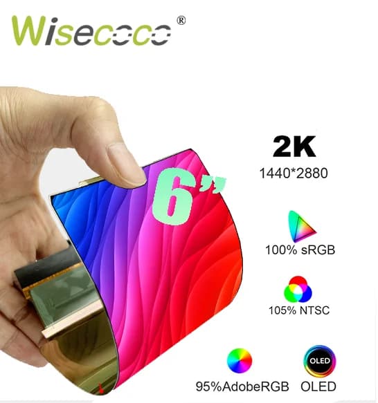 Wisecoco 6 inch 2880x1440 OLED Flexible Display 2K AMOLED Folding Screen 100% sRGB for Raspberry Pi MacBook PC KIT FAI FROM TE