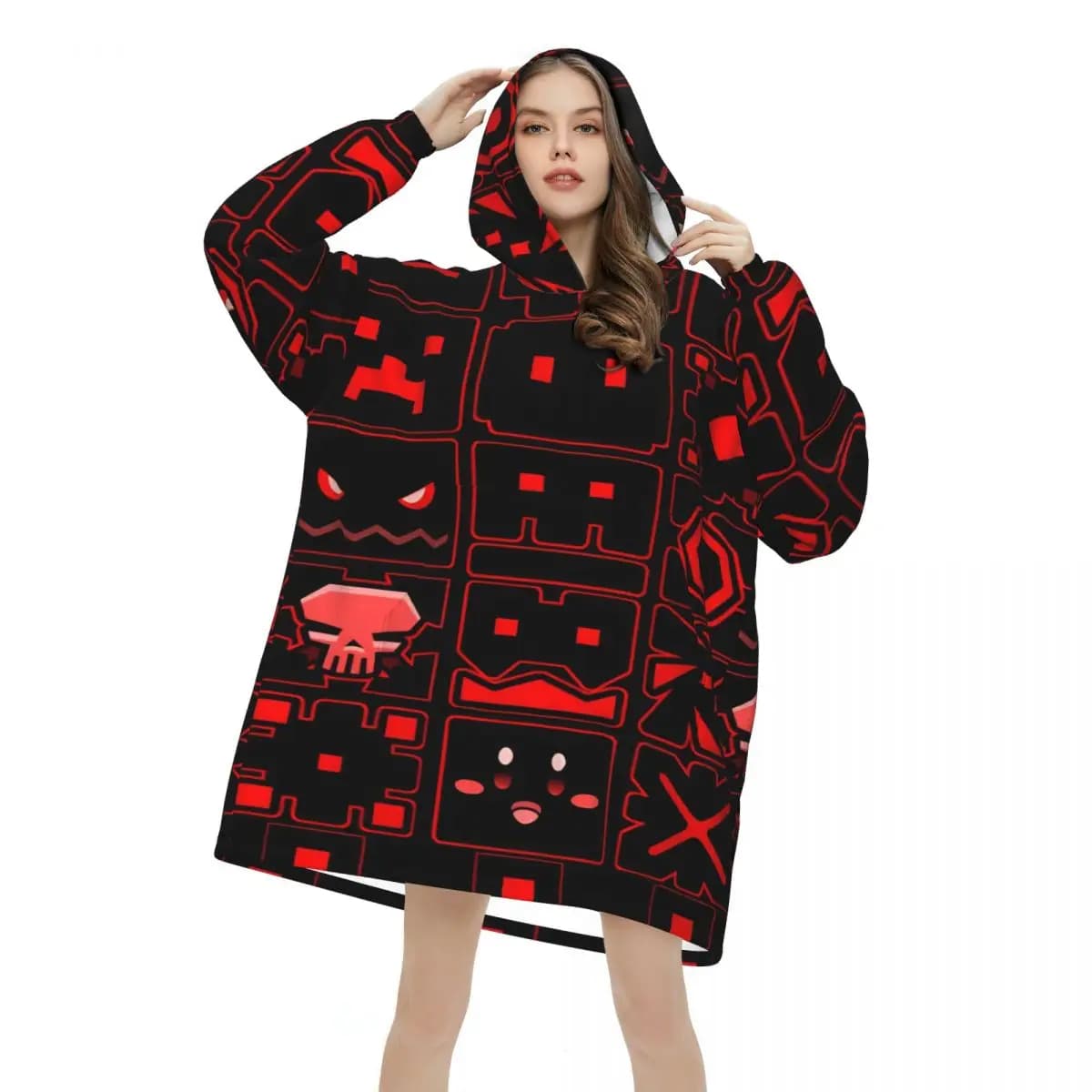 Geometry Cube Game Blanket Hoodie Wearable Blanket Large with Pocket Warm Sleeping Bag Soft Cozy Onesie