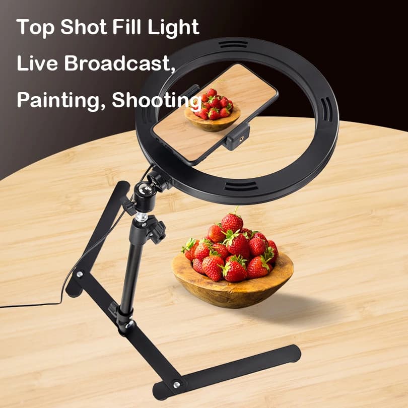 Desk Ring Light with Stand and Phone Holder 26CM Desktop Light Ring for Video Recording, Podcast, Selfie, Zoom Lightsaber Lampe