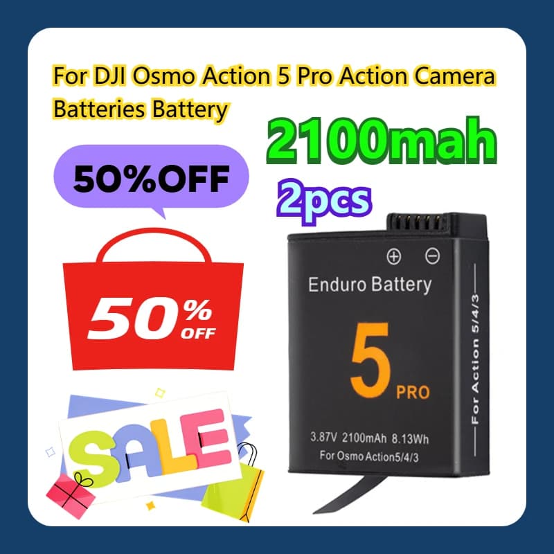 For DJI Osmo Action 5 Pro Action Camera Batteries 2100mah Battery 2pcs