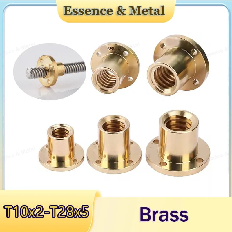 1-5pcs Round Copper Nut Flange Trapezoidal Nuts T10x2-T28x5 Round Flange Trapezoidal Nut Suitable for T-Type Screw 3D Printer