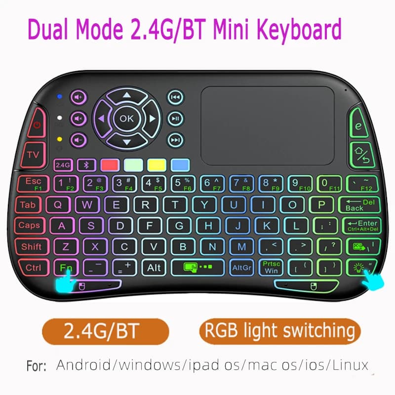Mini tastiera wireless Dual Mode 2.4G BT Assistente vocale Telecomando retroilluminato per Android TV Box Stick PC Proiettore Pad