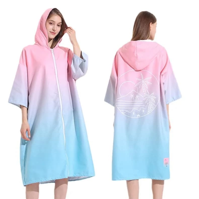 Quick Dry Double Sided Velvet Beach Swimming Hooded Towel Cape Zipper Surf Changing Robe Printed Hooded Bathrobe