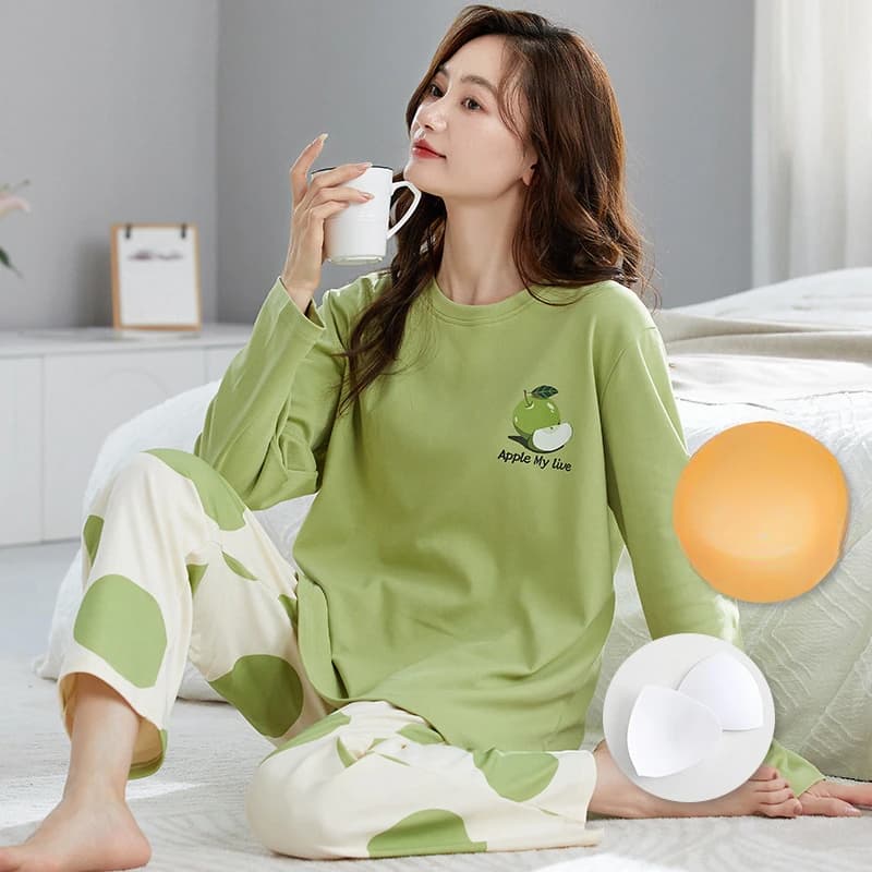 2pcs/set Women's Long-sleeved Cotton with Corset Pajamas Homewear Korean Version of The Cartoon Cute Casual Women Clothing Women