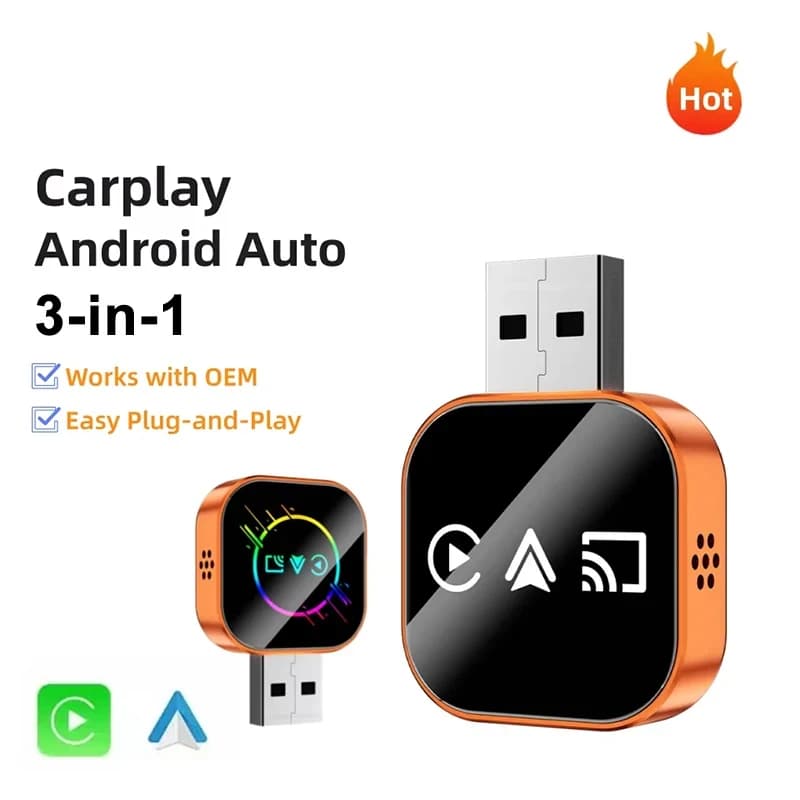 Adattatore Carplay 3 in 1 Wireless Android Auto AIBox per Schermi Carplay Cablati OEM, Supporta Controllo Originale MIC/Pulsanti/Touch