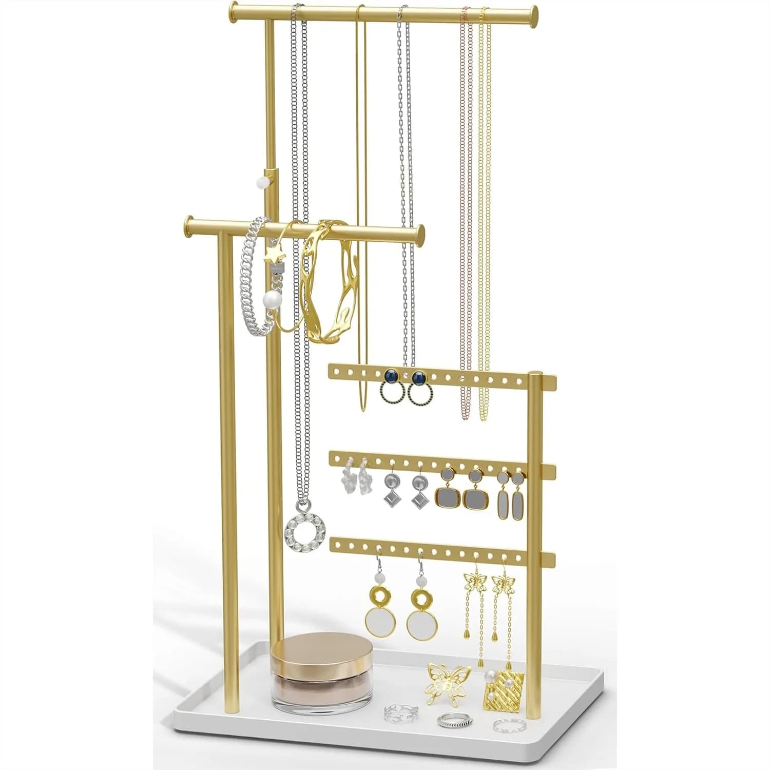 Espositore Porta Gioielli Regolabile Alto 44,5 cm, Robusto Supporto in Metallo per Collane, Orecchini, Bracciali, Anelli in Oro