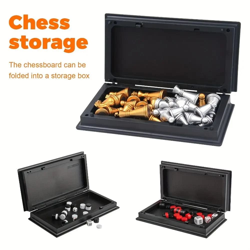 Pocket Size Gold Silver Mini Chess Set Magnetic Pieces Table Games Magnetic Chess Folded Design Board Game Travel Use