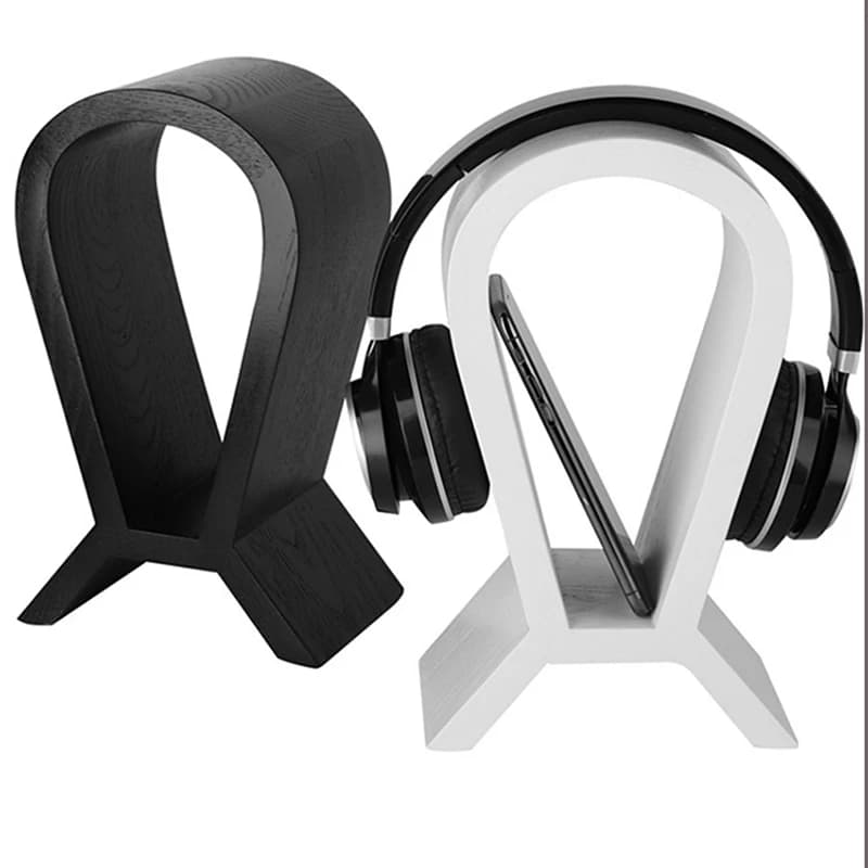 Supporto per cuffie in legno con supporto per telefono, supporto per supporto per gancio principale, Display da tavolo per supporto per auricolari a forma di U
