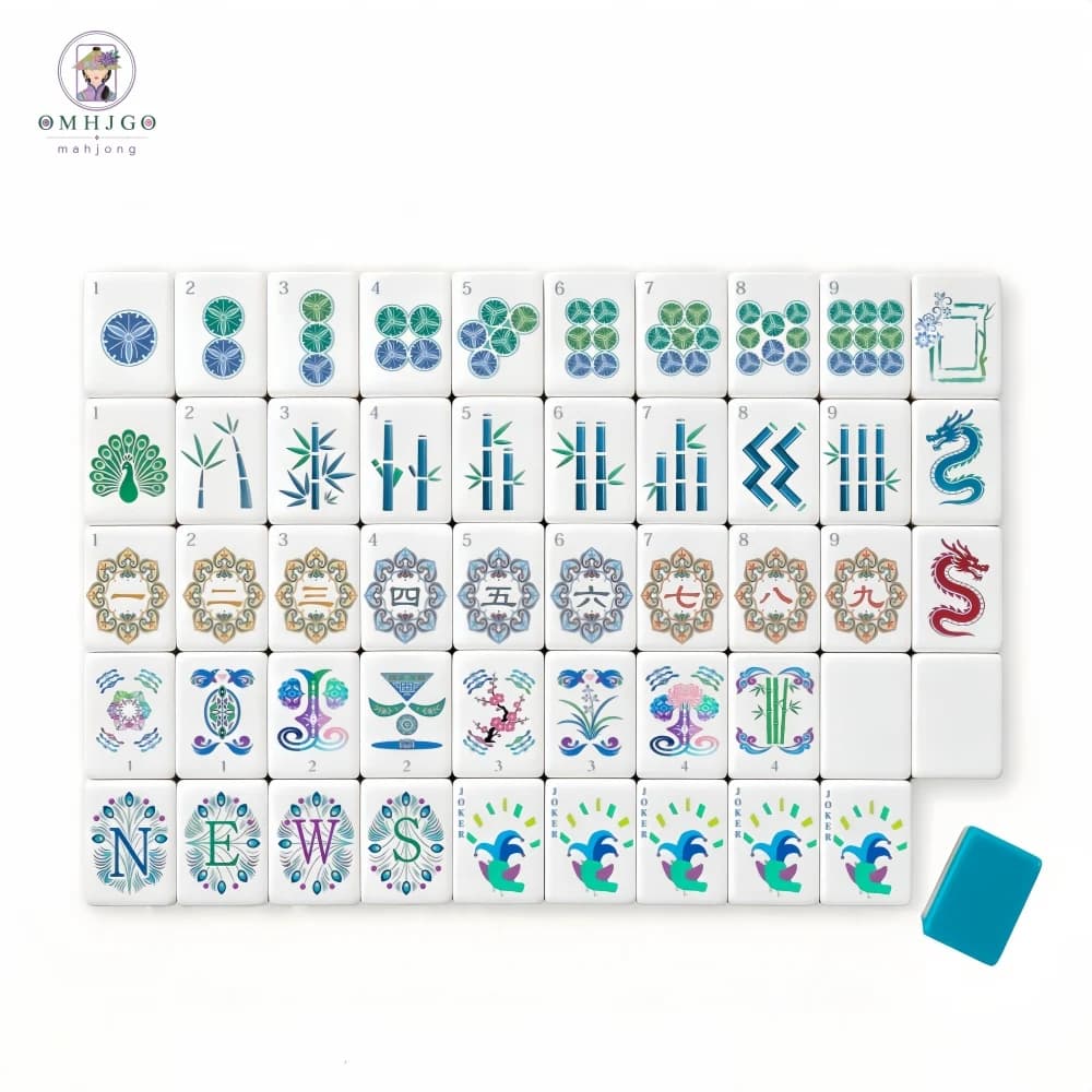 Luxury American Mahjong, Lake Blue 4-Layer Acrylic Engraved Tiles Portable Mah Jong Game Set for Aldult Gifts & Entertainment