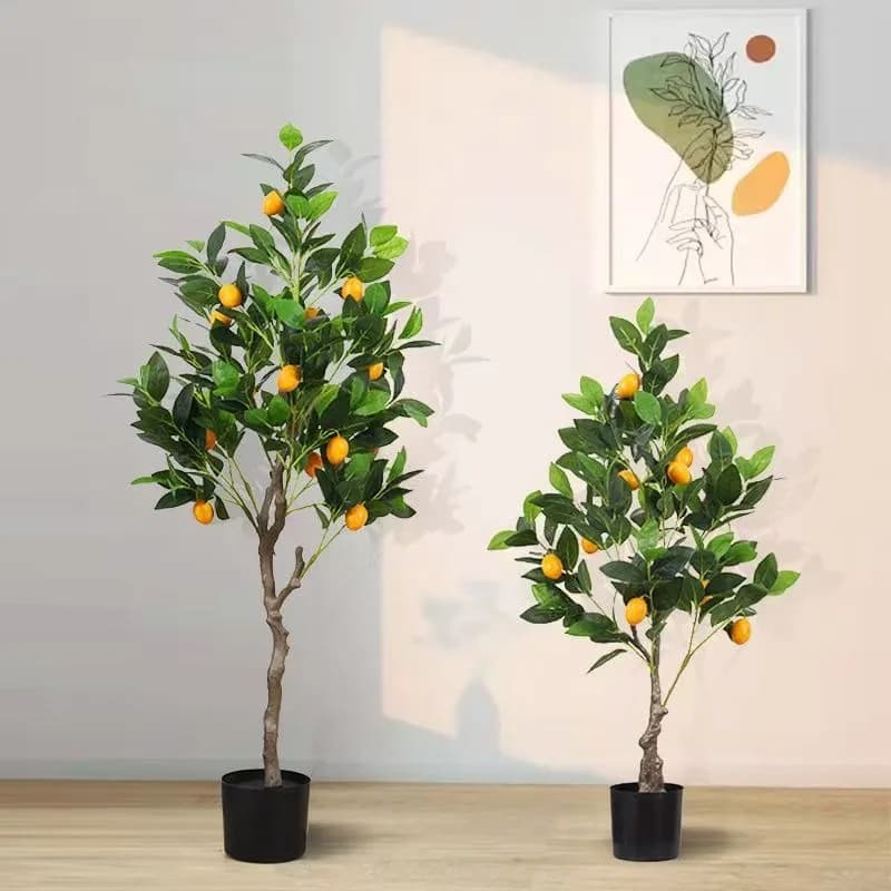 Albero di Limone Artificiale da 60cm, Pianta Verde Simulata Realistica, Include Vasi Neri, Adatto per Decorazione Domestica