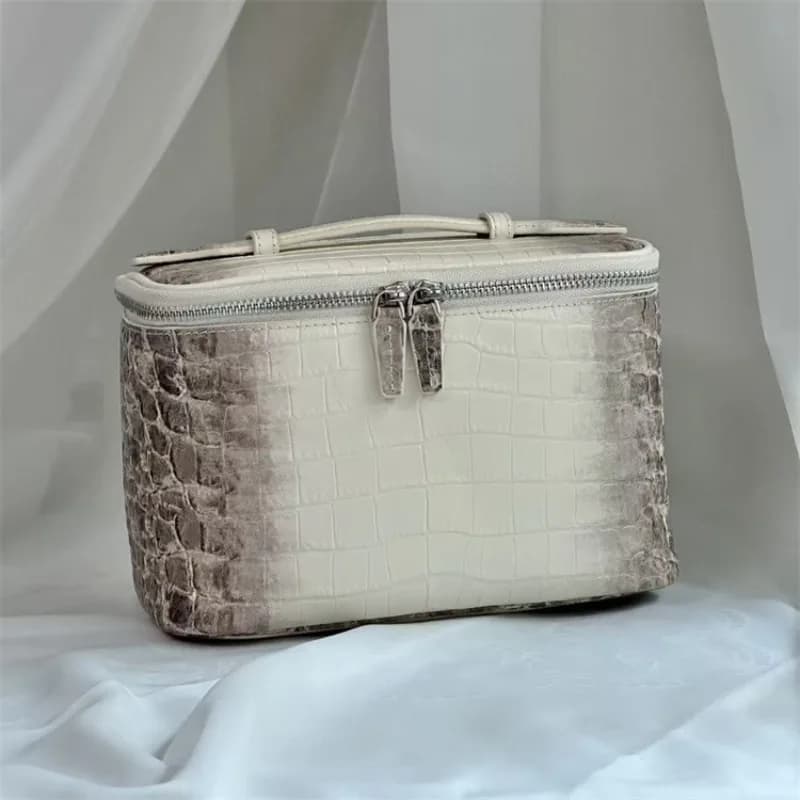Borsa in Vera Pelle con Motivo a Pietra, Nuova Borsa per il Trucco con Motivo Coccodrillo in Pelle Bovina, Borsa da Viaggio per Cosmetici e Articoli da Toeletta
