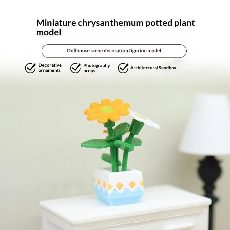 Mini Artificial Chrysanthemum Potted Model Dollhouse Micro Garden Plant Potted Ornament For Dollhouse Decor Sand Table Props