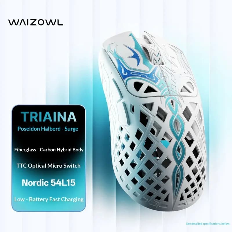 Waizowl TRIAINA Wireless Gaming Mouse PAW3950 Sensor 8K Polling N54L15 Chip 20000FPS Tracking Ultra Low Latency for Pro Gamers