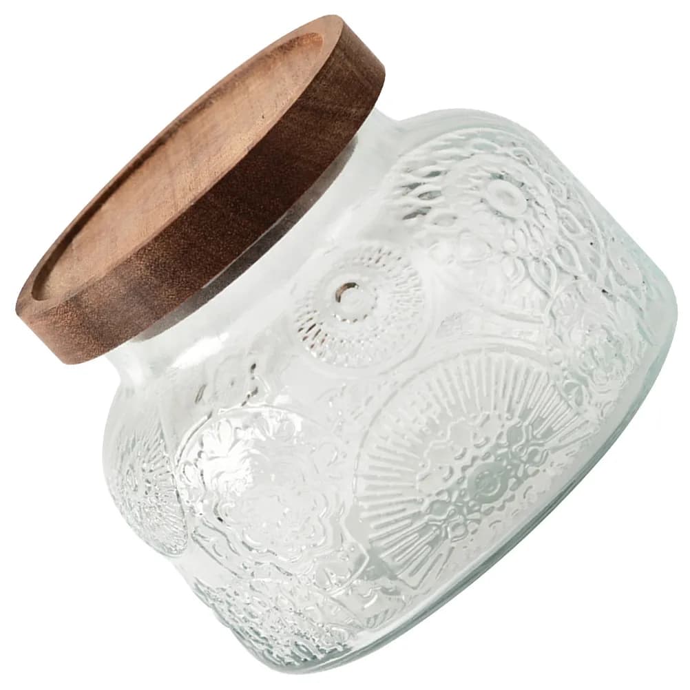 Sealed Glass Food Jar Kitchen Storage Container Clear Grain Tea Coffee Canister Wood Lid Airtight Dry Food Storage Jar for Nuts