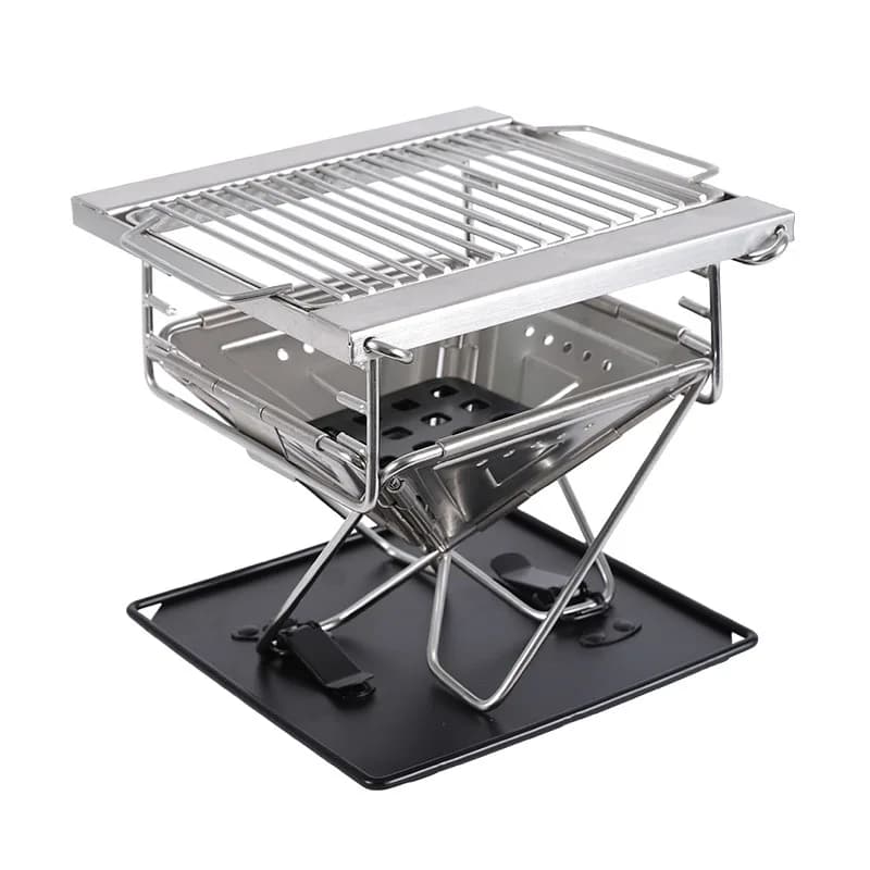 Portable Folding Camping Wood Burning Stove, Stainless Steel Multi‑functional Outdoor Barbecue Stove, Lightweight Firewood