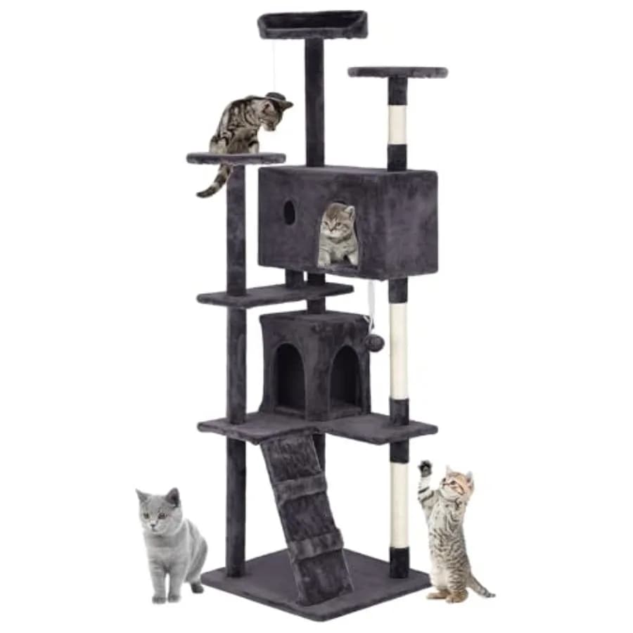 Multi-Level Cat Tower with Scratching Post, Cat Condo Stand House, Indoor Kitty Activity Center with Furry Ball Toys
