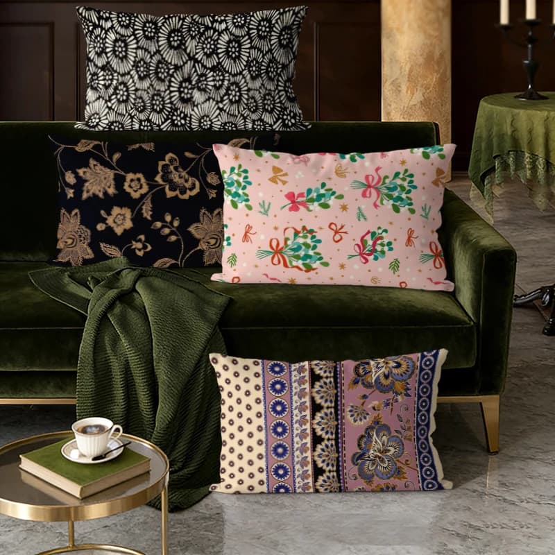Fodere per cuscini lombari vintage con stampa floreale boho, adatte per divano, camera da letto, auto, cuscino rettangolare per la schiena