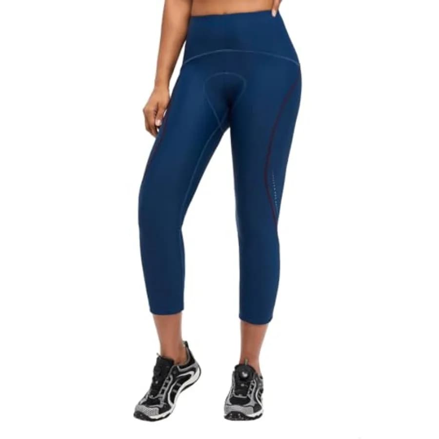 Pantaloni da ciclismo da donna Baleaf a vita alta con imbottitura 4D, capri, shorts 3/4, leggings da ciclismo con tasche, protezione UPF50+