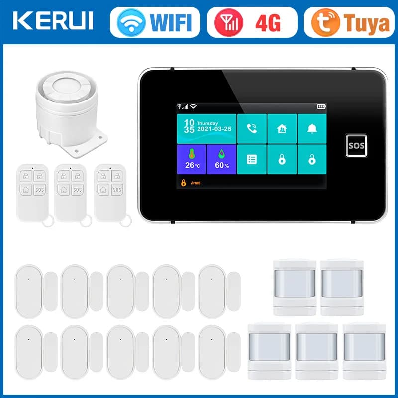 KERUI G64B Pannello touch screen da 4,3 pollici Sistema di allarme WIFI 4G Allarme di sicurezza con display dell'umidità della temperatura Tuya Smart per la casa