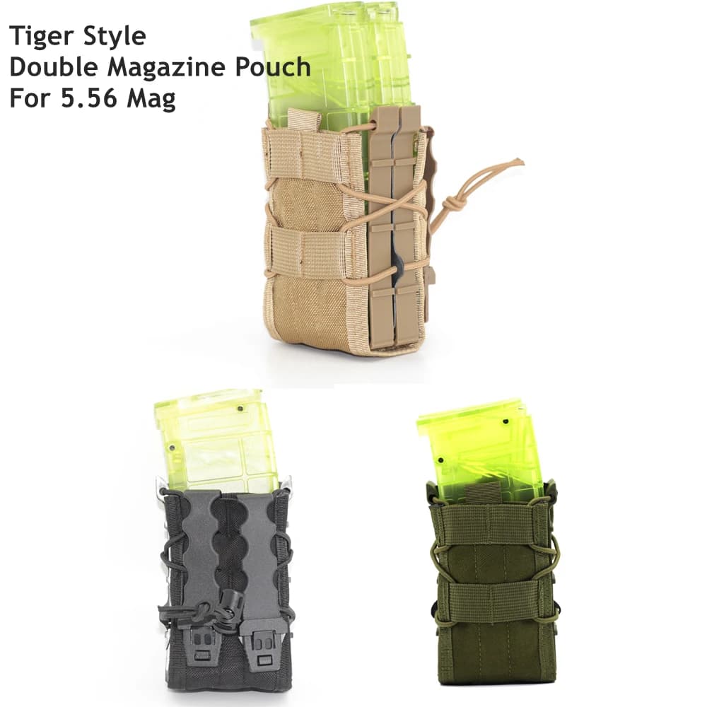 Custodia tattica per riviste da esterno 5.56 Gilet da cintura CS doppio elastico con funzione di carico MOLLE per fucile e fucile