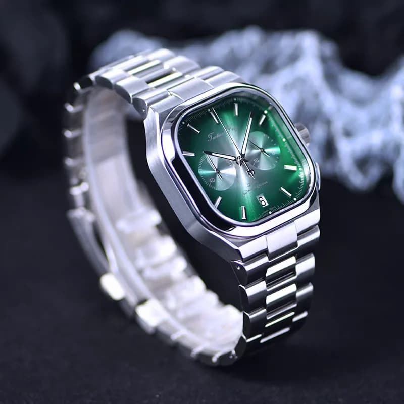 Tactical Frog Men Chronograph Watch Panda Square Quartz Wristwatch 10ATM Waterproof BGW-9 Luminous Sapphire Mirror VK64