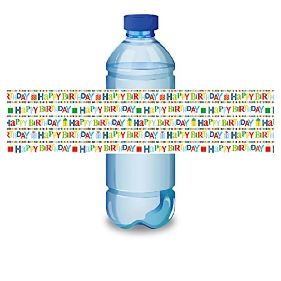 Colorful Happy Birthday Party Water Bottle Labels, Birthday Stickers, Birthday Water Bottle Decorations, Party Supplies, 2 x 8